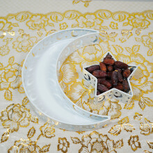 (Silver) Moon Dessert Party Serving Tray Eid Mubarak Ramadan Table Ornament For Festival Sweet Cake Display