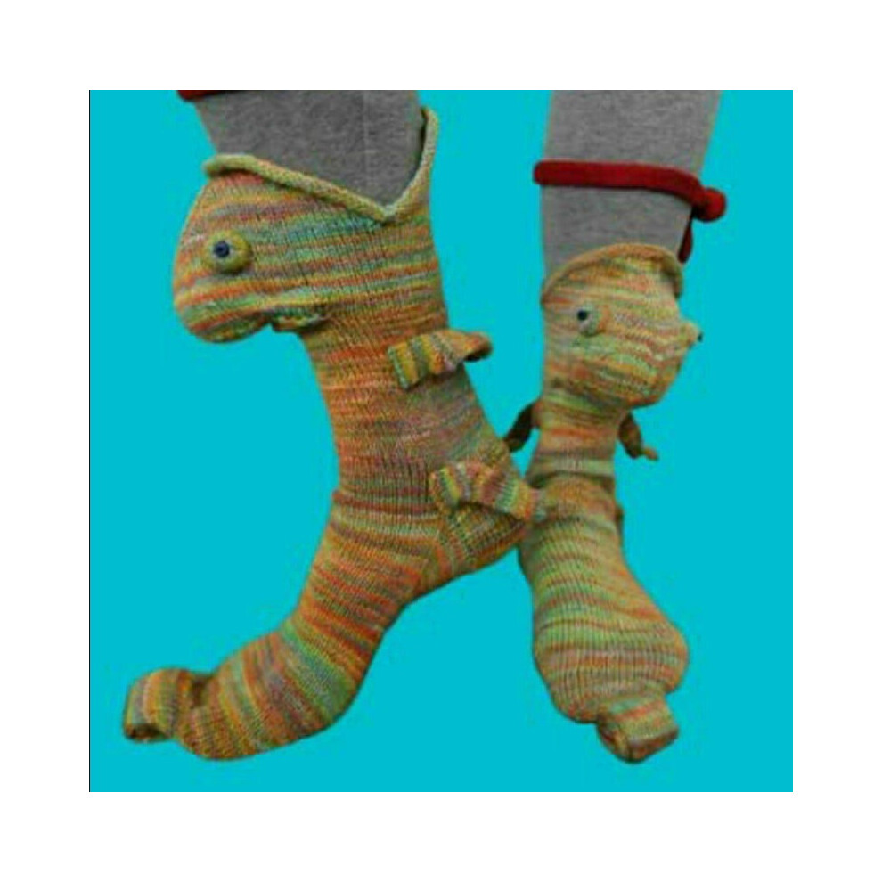 (chameleon) Christmas Knit Crocodile Socks Knit Animals Socks Funky Knitting Pattern Gifts