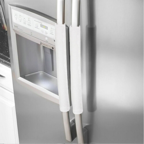 (White) 2PCS Refrigerator Door Handle Cover Kitchen Decor Antiskid Anti-static Protector