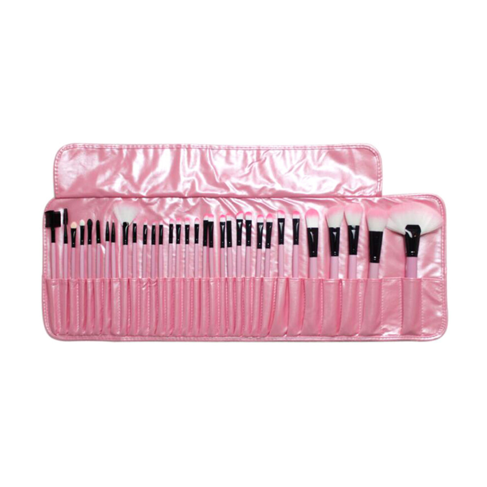 Pink (Pink) 32Pcs Professional Soft Cosmetic Eyebrow Eye Shadow Makeup Brush Tool Set Kit Bag