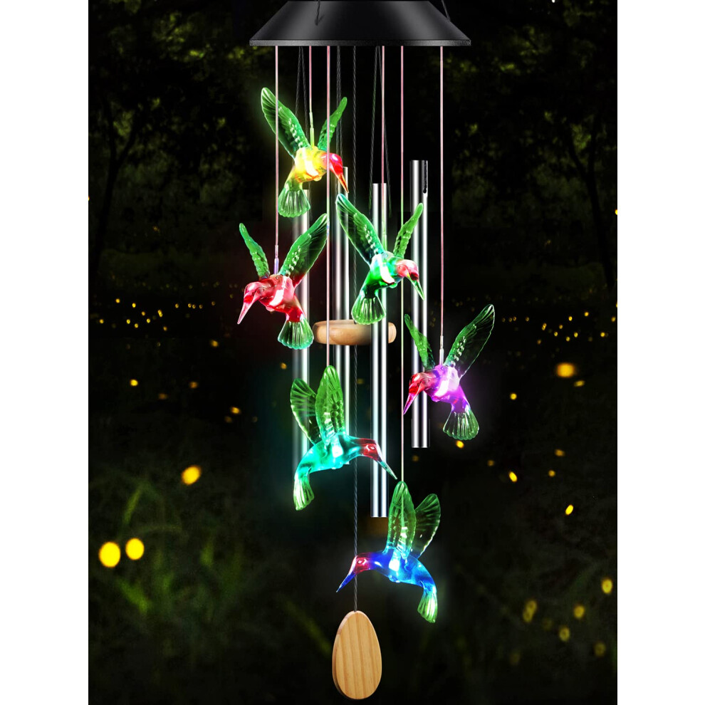 (Green) Hummingbird Solar Wind Chimes For Outside Color Changing 320997800460