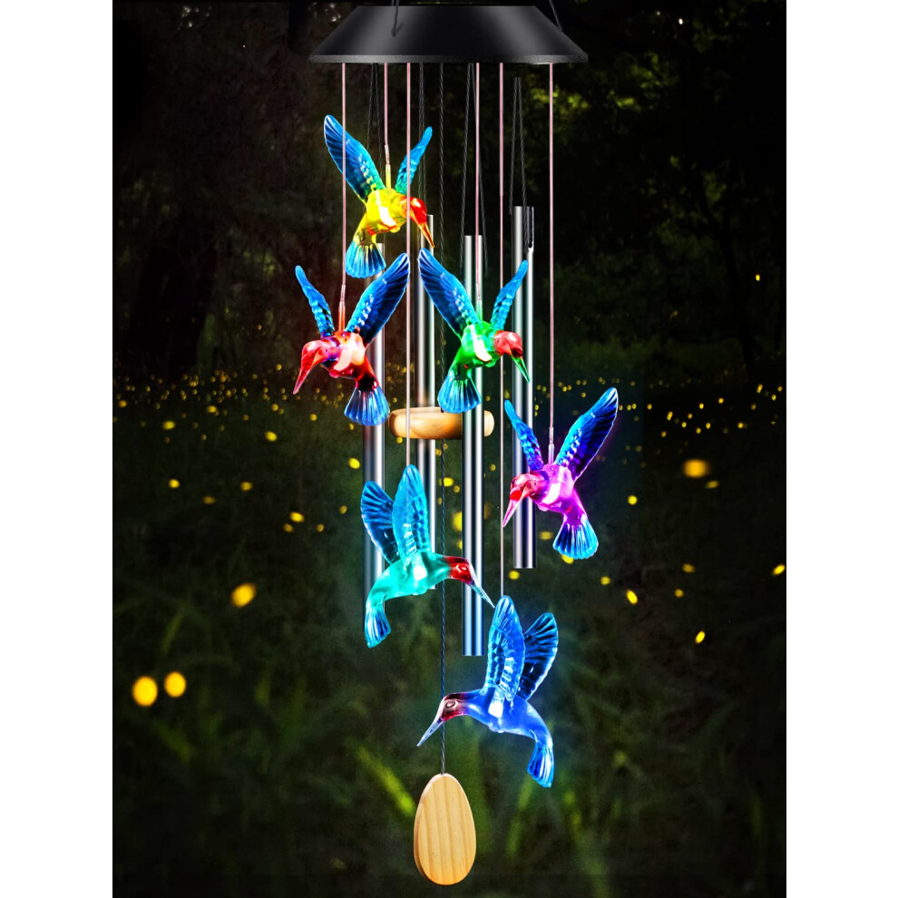 (Blue) Hummingbird Solar Wind Chimes For Outside Color Changing 320997800477