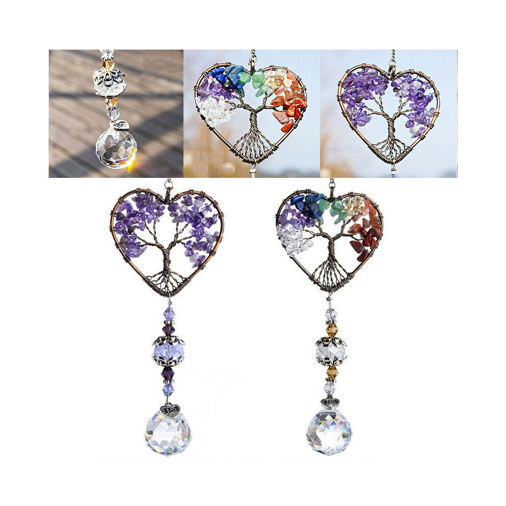 (Purple) Handmade Crystal Beads Suncatcher Window Hanging Dream Catcher Tree Of Life 320997793441