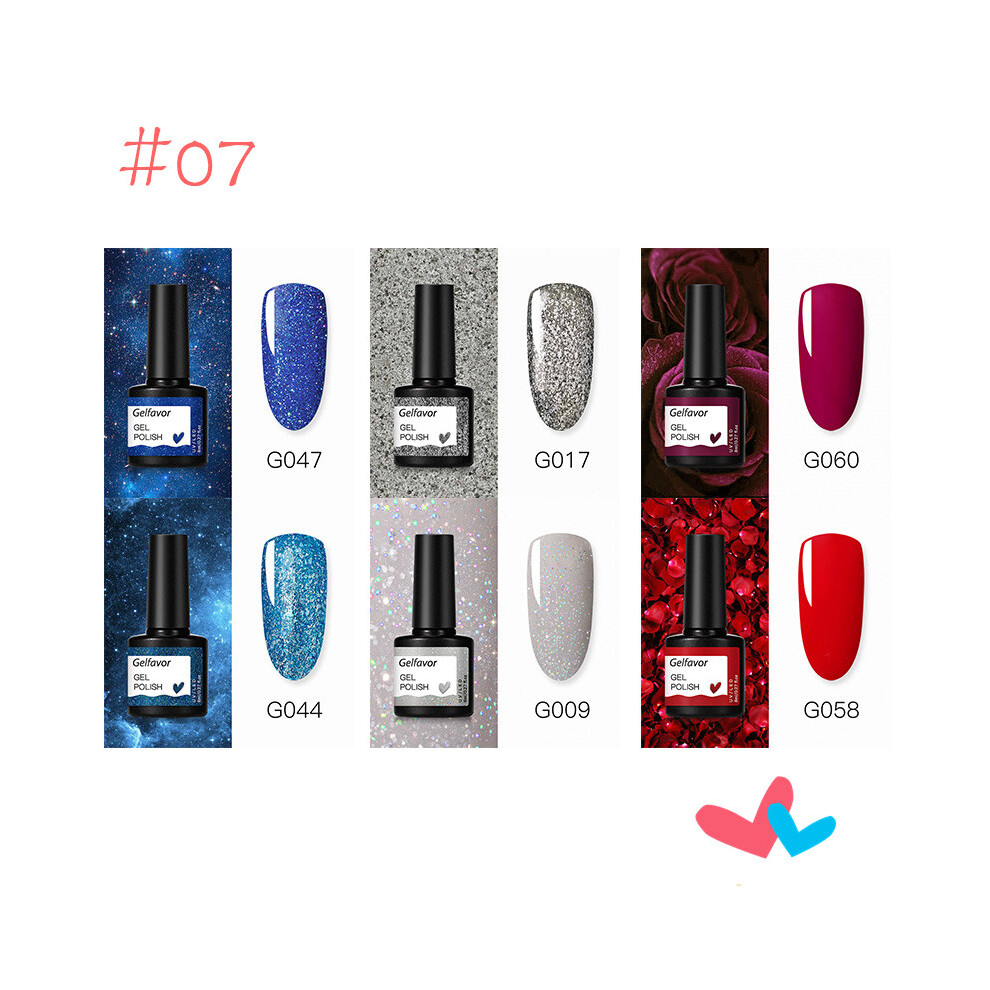 Light (#07) Gelfavor 8Ml Soak Off Gel Nail Polish Glitter Uv Led Varnish Manicure Set