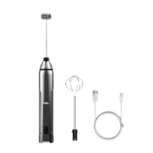 (Silver) USB Rechargeable Milk Frother Household 3-Speed Coffee Foamer Multifunctional Handheld Electric Whisk