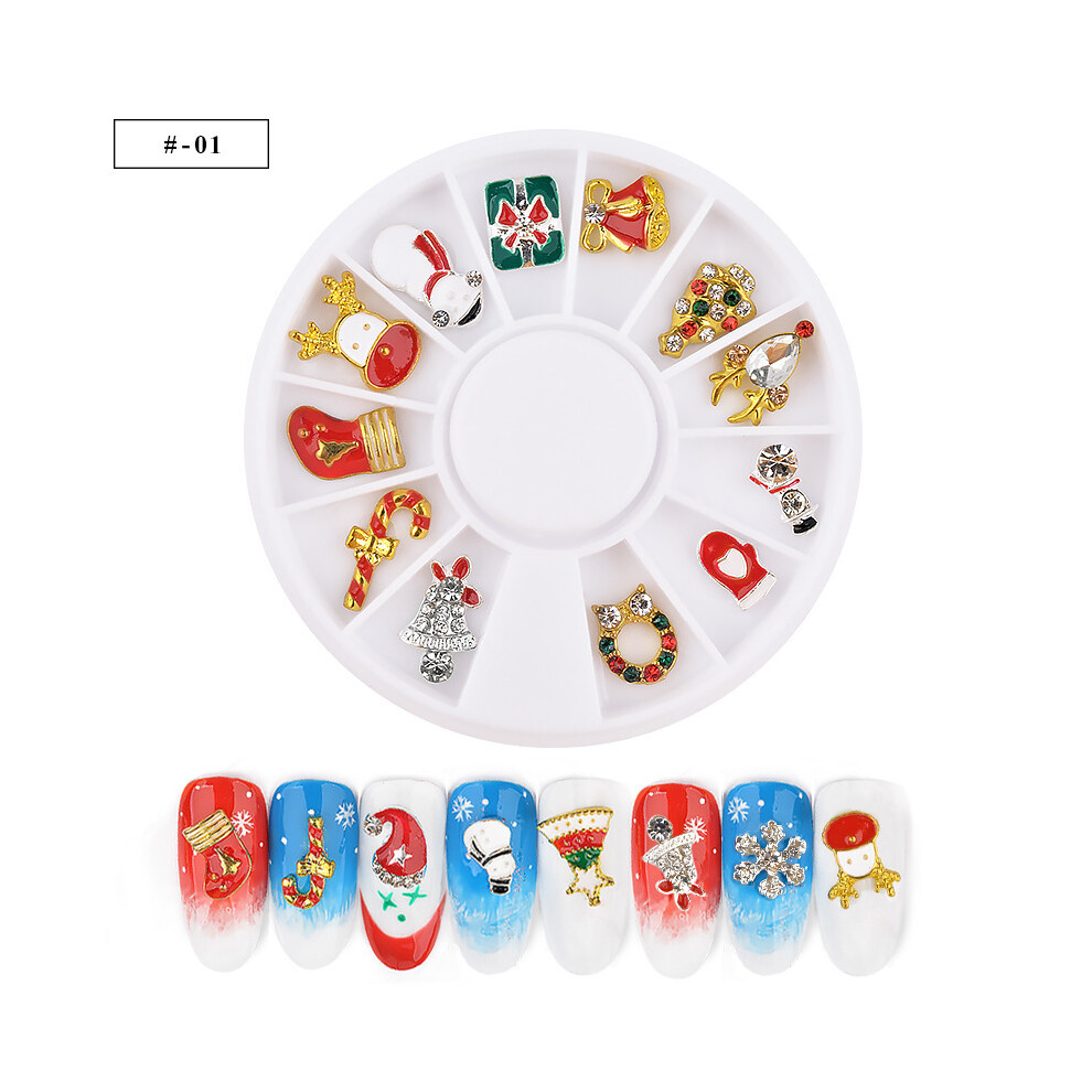 (#01) 3D Christmas Nail Art Glitters Rhinestone Alloy Decorations Snowflake Santa Xmas Gift