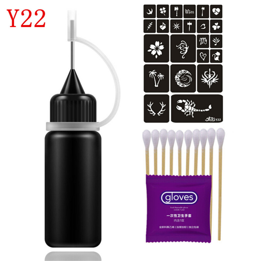 (Y22) Organic Henna Tattoo Ink Cream Set - 2-Week Temporary Juice Stencils Plant-Based Tattoos