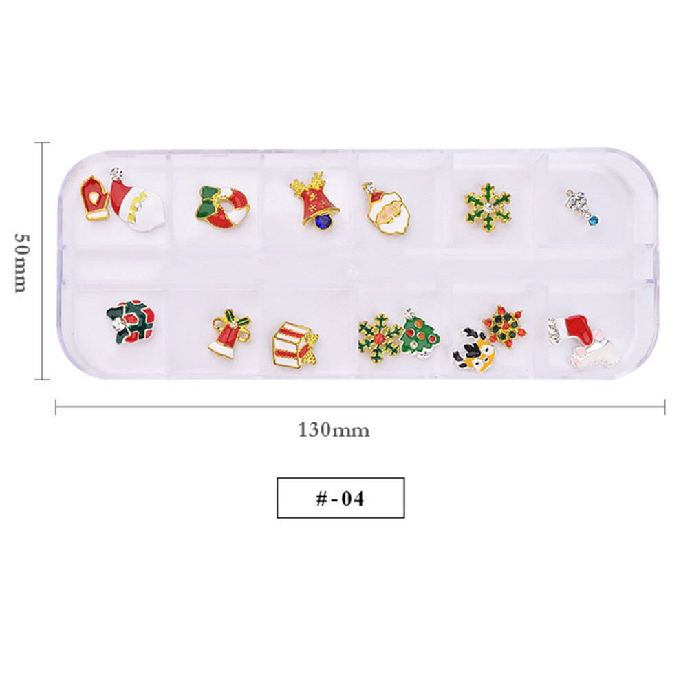 (#04) 3D Christmas Nail Art Glitters Rhinestone Alloy Decorations Snowflake Santa Xmas Gift
