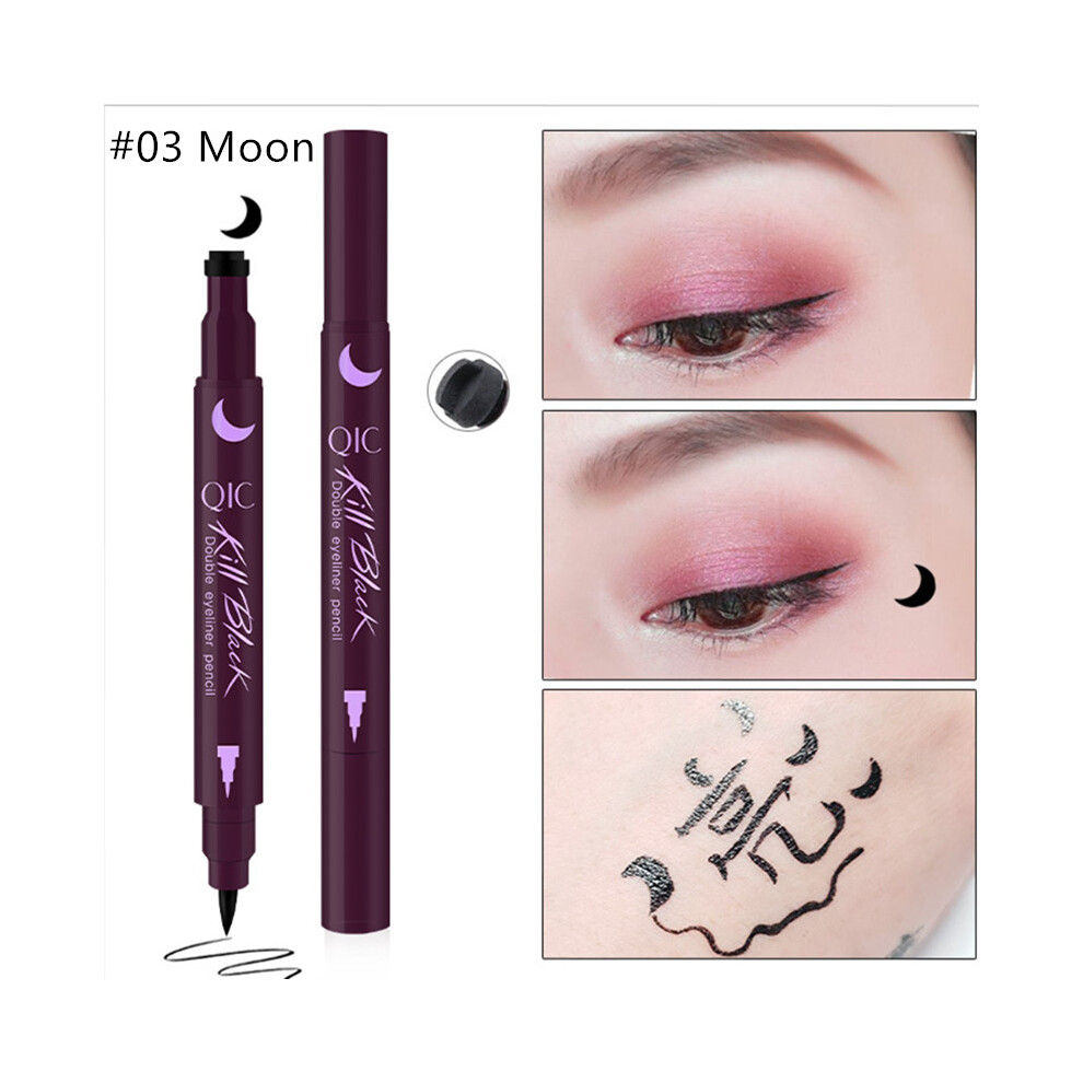 (#03 Moon) Double Head Waterproof Liquid Eyeliner Tattoo Stamp Liner Pencil Makeup Trendy