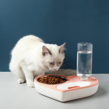 (Pink) 500ml Cat Dog Pet Feeder Automatic Water Dispenser Food Bowl Set Detachable