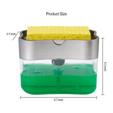 (Silver) 2 In 1 Kitchen Liquid Soap Pump Dispenser ABS Sponge Holder Press Countertop Rack