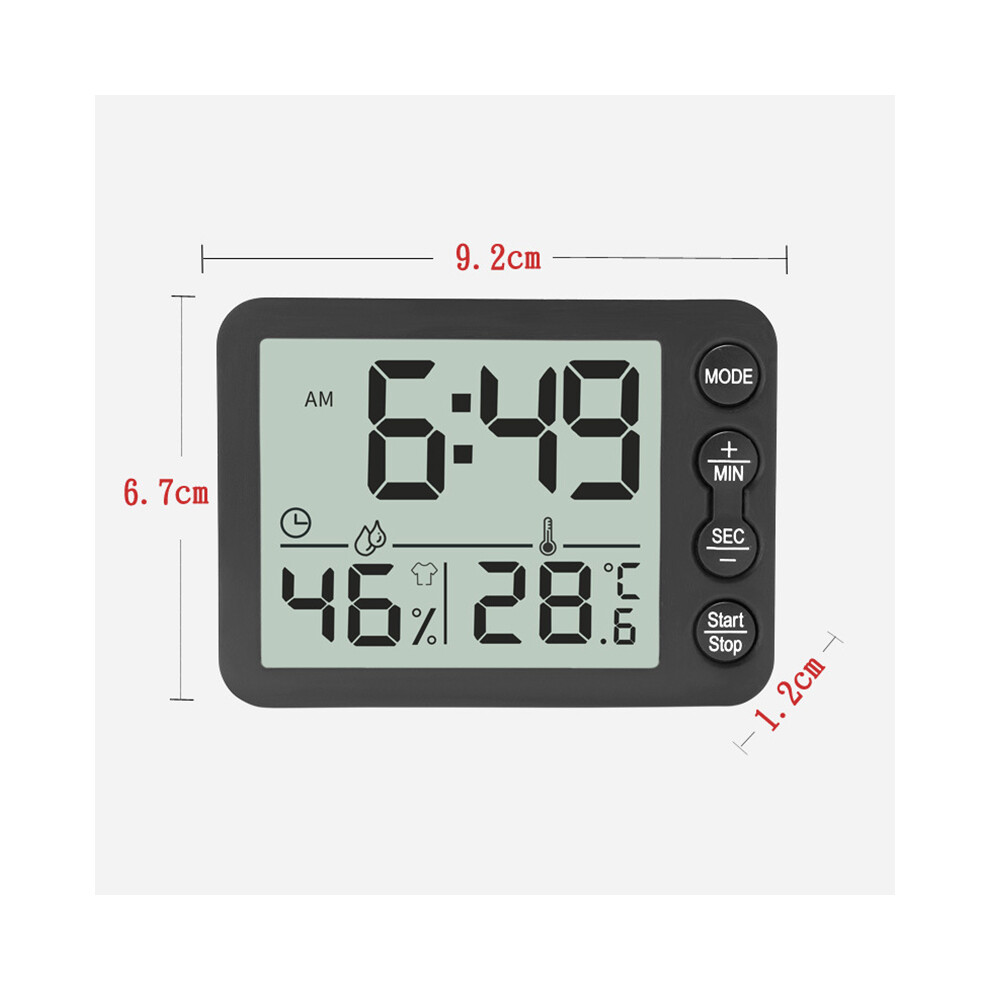 (Black+Black) Multifunctional Indoor Baby Room Thermometer Hygrometer Large Screen Alarm Clock Black