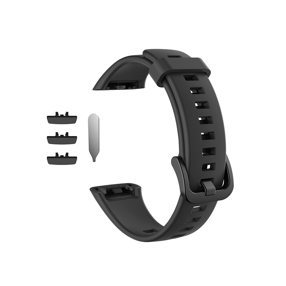 Black (Black) For Huawei Honor Band 6 Silicone Strap Replacement Wristband Solid Color Watchband