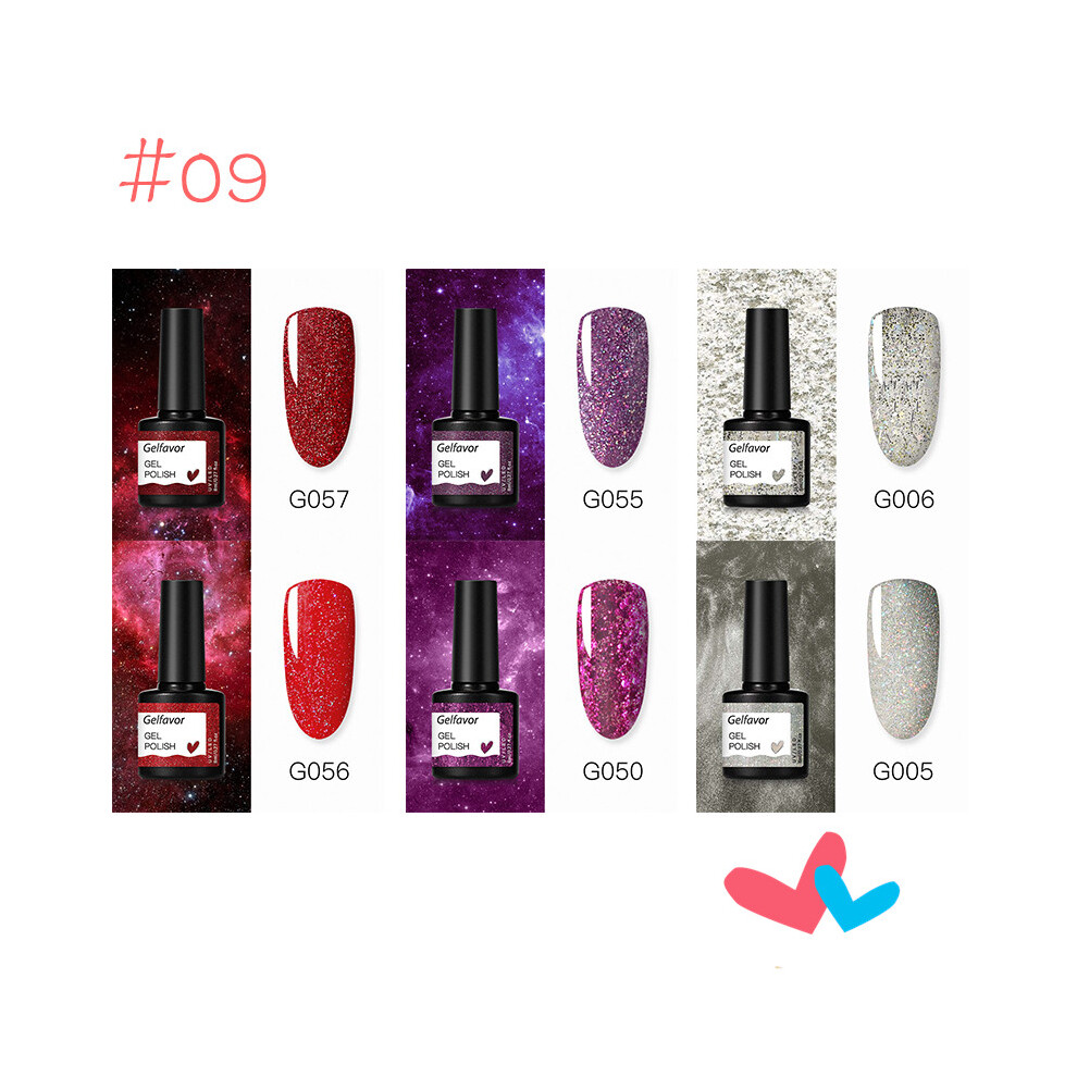 Light (#09) Gelfavor 8Ml Soak Off Gel Nail Polish Glitter Uv Led Varnish Manicure Set