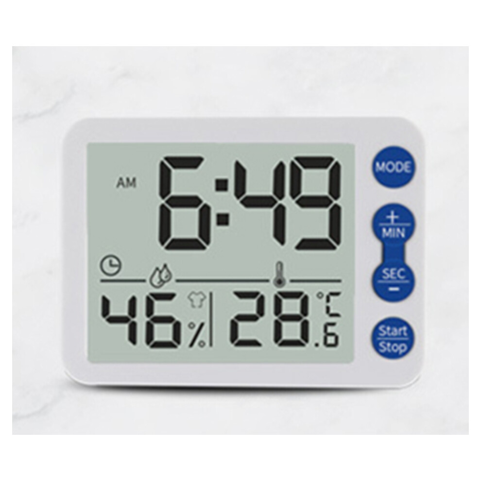 (+Blue) Multifunctional Indoor Baby Room Thermometer Hygrometer Large Screen Alarm Clock White/Blue