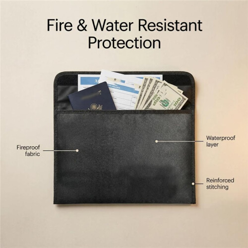 Waterproof Fireproof Document Bag, Secure Zipper Pouch for Valuables, 15 X 11 Inches, Black 1