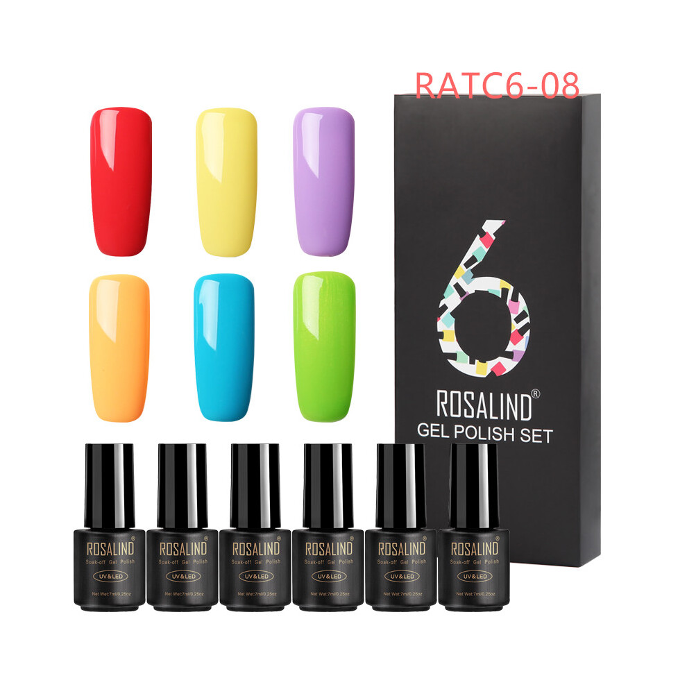 (RATC6-08) 6PCS ROSALIND Gel Nail Polish Set Series UV Lacquer Varnish Set For Art Desgin Manicure Top And Base
