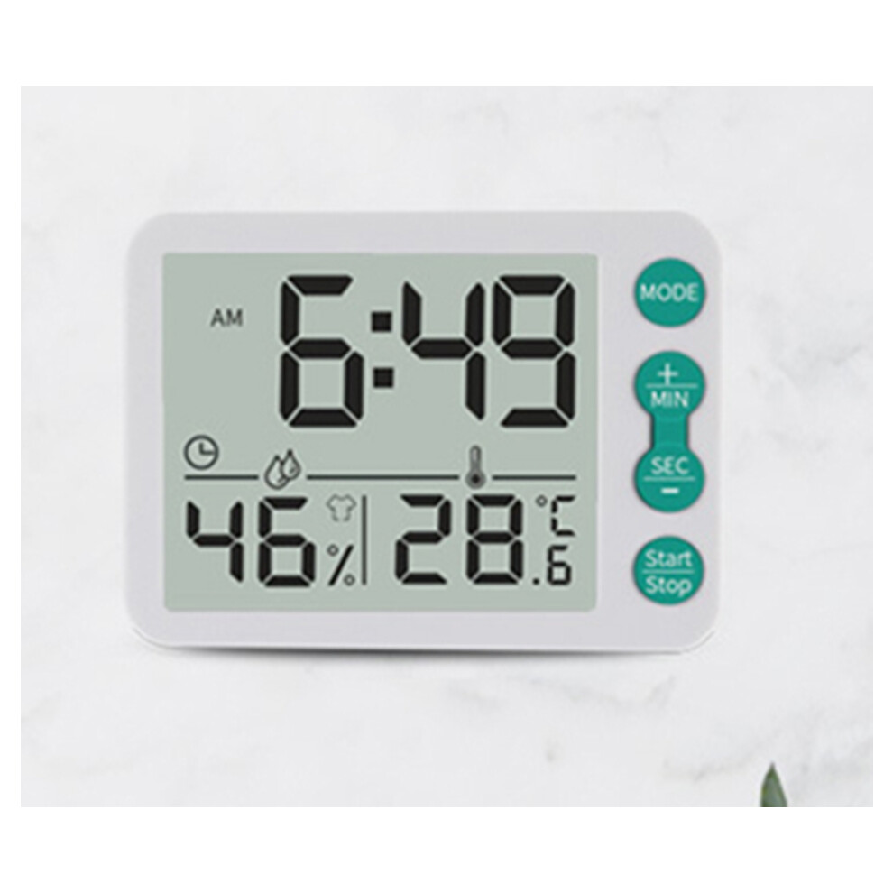 (+Green) Multifunctional Indoor Baby Room Thermometer Hygrometer Large Screen Alarm Clock White/Green