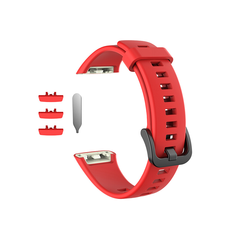 Red (Red) For Huawei Honor Band 6 Silicone Strap Replacement Wristband Solid Color Watchband