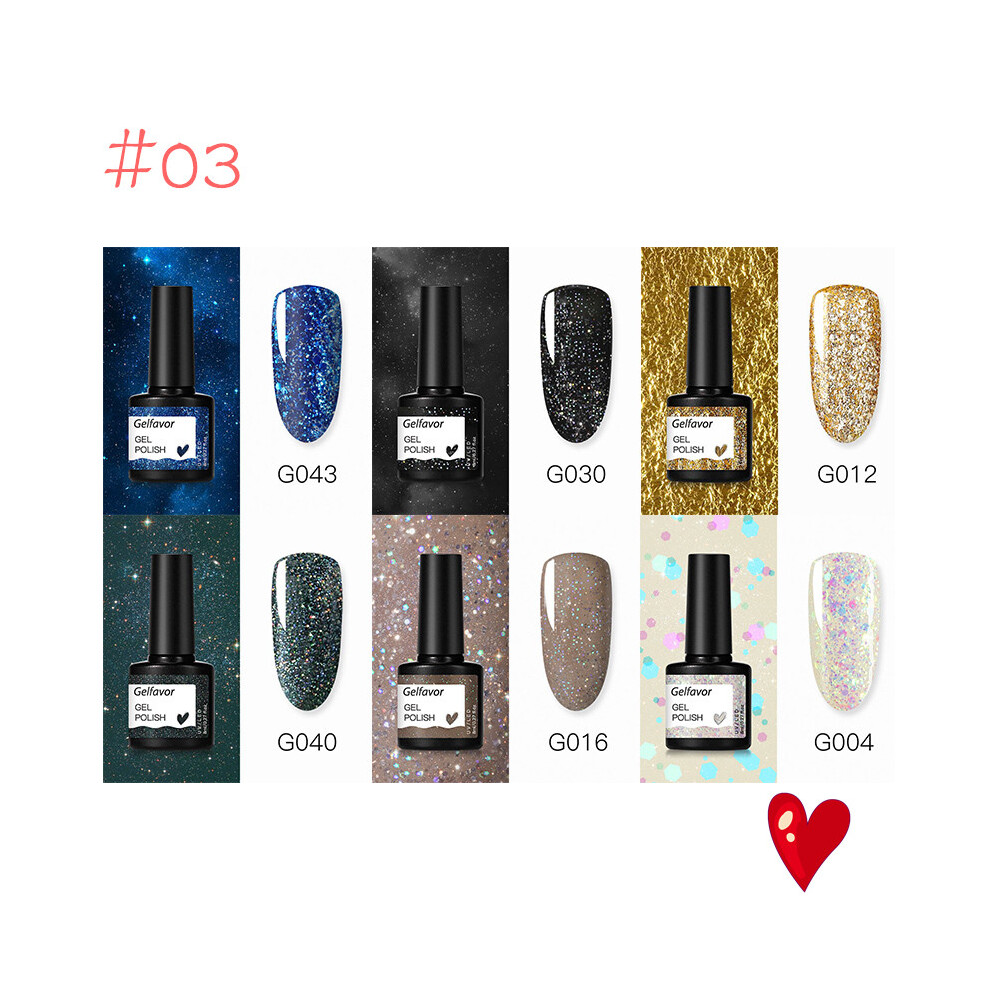 Light (#03) Gelfavor 8Ml Soak Off Gel Nail Polish Glitter Uv Led Varnish Manicure Set