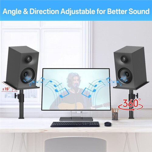 Studio-Grade Clamp Mount Speaker Stand Height Adjustable Desktop Platform for Studio Monitors Computer Speakers 1