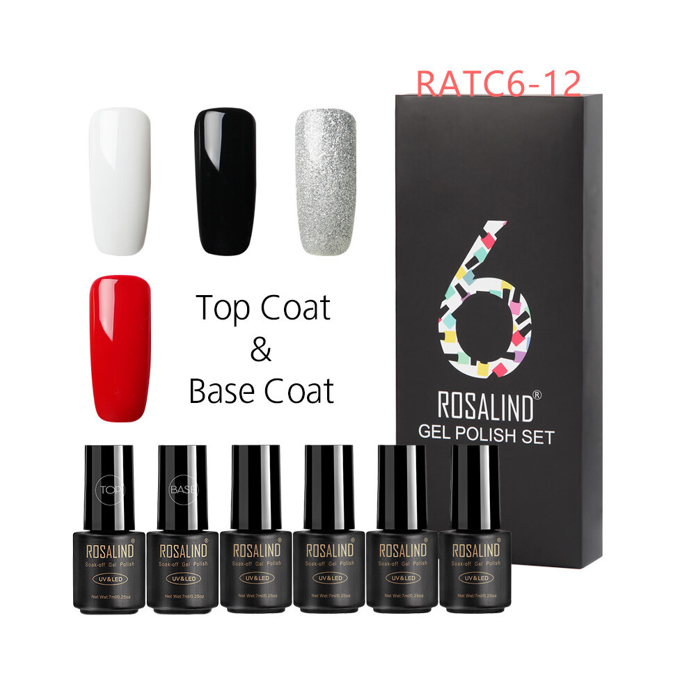 (RATC6-12) 6PCS ROSALIND Gel Nail Polish Set Series UV Lacquer Varnish Set For Art Desgin Manicure Top And Base