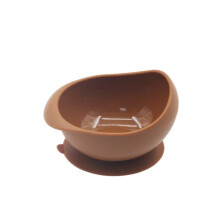 (Brown) Children's  Silicone oval silicone suction bowl Toddler Utensils Self Feeding Training Silicone Cutlery