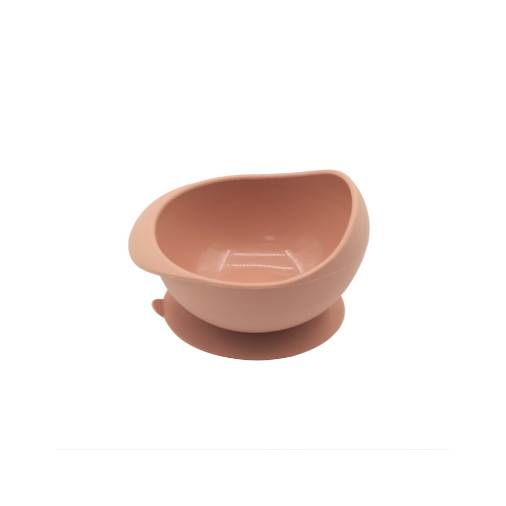 (Brick ) Children's Silicone Oval Silicone Suction Bowl Toddler Utensils Self Feeding Training Silicone Cutlery Red