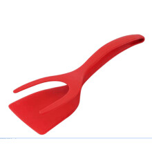 (Red) Amazing Pliers Handle And Flip Spatula 2 In 1 Tongs Clamp Pancake Fried Egg