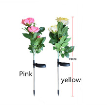 (Pink) 3 Heads Solar LED Garden Stake Landscape Light Rose Flower Stake Outdoor Party Wedding Lamps