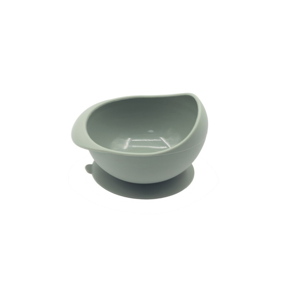 ( Green) Children's Silicone Oval Silicone Suction Bowl Toddler Utensils Self Feeding Training Silicone Cutlery Gray/Green