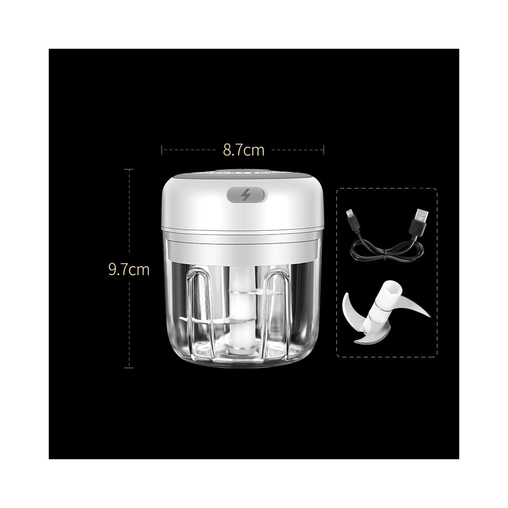 (White/250ml) Mini Electric Garlic Mill Grinder Chopper Masher Vegetable Cutter Processor Crusher
