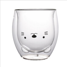 (Bear cup 2) Double-Layer Glass Cup Innovative Cute Cartoon Bear Shape Coffee Milk Mug