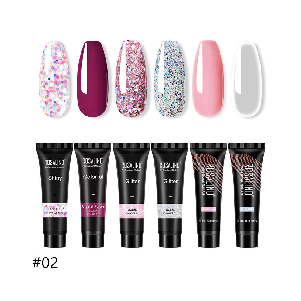 (#02) ROSALIND Glitter Poly Nail Gel Polish Set For Nail Art Extension Builder Manicure
