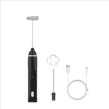(Black) USB Rechargeable Milk Frother Household 3-Speed Coffee Foamer Multifunctional Handheld Electric Whisk