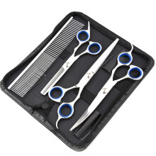 (blue) Pet Grooming Scissors Dog Cat Professional Curved Thinning Shear Hair Cutting