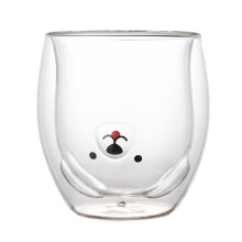 (Polar Bear Cup) Double-Layer Glass Cup Innovative Cute Cartoon Bear Shape Coffee Milk Mug