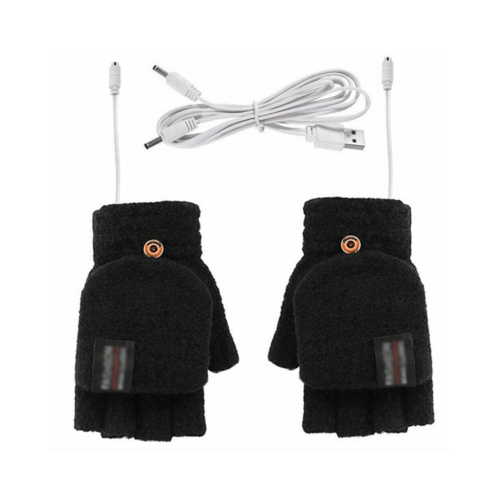 (Black) Usb Electric Rechargeable Mitten Winter Heated Gloves Full&Half Finger Warmer 320997816829