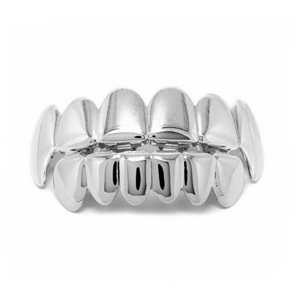 Silver/Gold (A ) New Custom 14K Plated Hip Hop Teeth Grillz Caps Top & Bottom Grill Fang Set