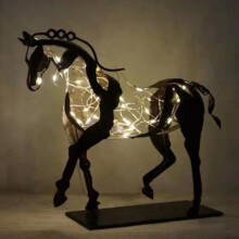 (with lights) Rustic Horse Sculpture Courtyard Wall Art Metal Adonis Horse Garden Decorative