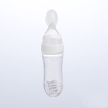 (White) Baby Silicone Baby Bottle with Spoon Baby Baby Silicone Baby Bottle with Spoon Baby Feeder 90ML Baby Products