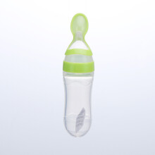 (green) Baby Silicone Baby Bottle with Spoon Baby Baby Silicone Baby Bottle with Spoon Baby Feeder 90ML Baby Products