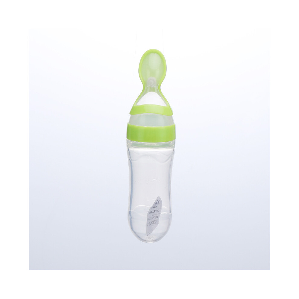 (Green) Baby Silicone Baby Bottle With Spoon Baby Baby Silicone Baby Bottle With Spoon Baby Feeder 90Ml Baby Products Green
