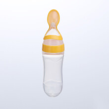 (Orange) Baby Silicone Baby Bottle with Spoon Baby Baby Silicone Baby Bottle with Spoon Baby Feeder 90ML Baby Products