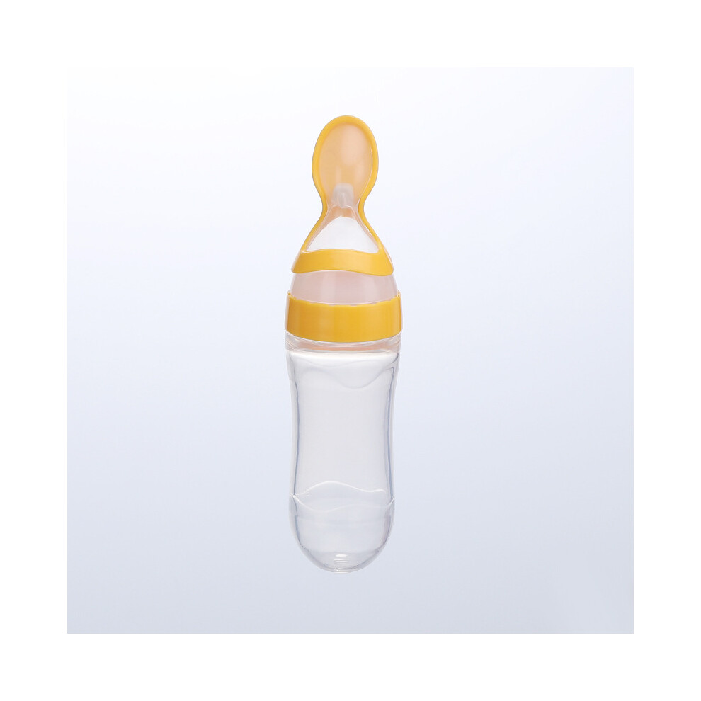 (Orange) Baby Silicone Baby Bottle With Spoon Baby Baby Silicone Baby Bottle With Spoon Baby Feeder 90Ml Baby Products Orange