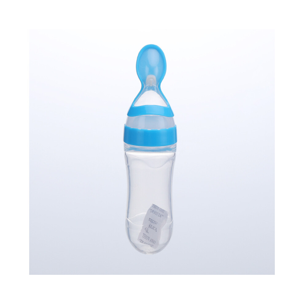 (Blue) Baby Silicone Baby Bottle With Spoon Baby Baby Silicone Baby Bottle With Spoon Baby Feeder 90Ml Baby Products Blue