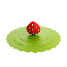 (Strawberry) Food Grade Silicone Cup Lid Large Sealing Cover Cute Cartoon Dustproof Leak-proof