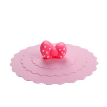 (Spotted bow) Food Grade Silicone Cup Lid Large Sealing Cover Cute Cartoon Dustproof Leak-proof