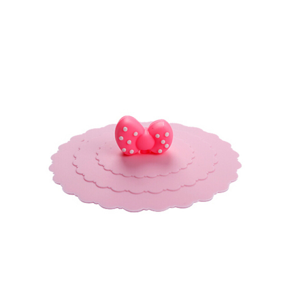 (Spotted bow) Cute Cartoon Anti-Dust Silicone Tea Coffee Cup Covers Mug Lids for Hot Cold Beverages