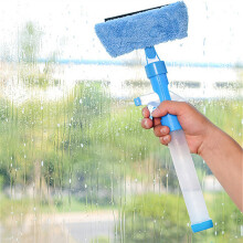 (Blue) Multifunctional Water Spraying Glass Cleaner Scraper Wiper Window Cleaning Tool